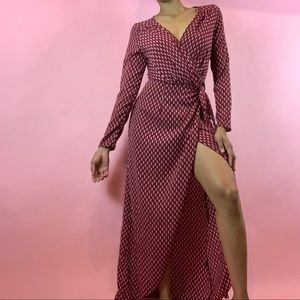 Lulus Wine Red Long Sleeve Wrap Midi Dress…